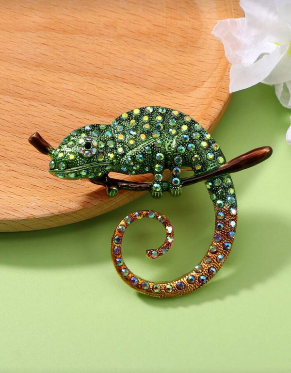 Green Chameleon Brooch
