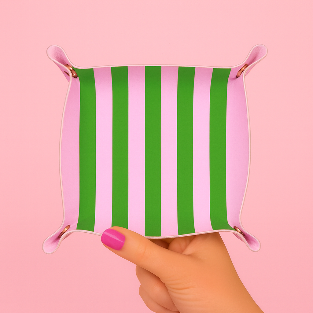 Leather Tray Pink & Stripes