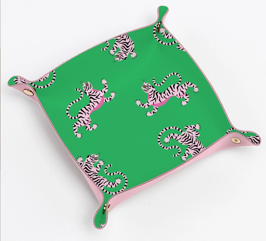 Leather Tray Pink & Stripes