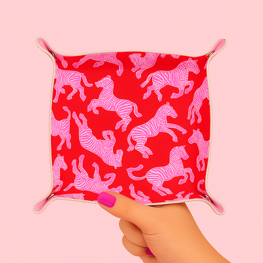 Leather Tray Pink, Green & Tiger