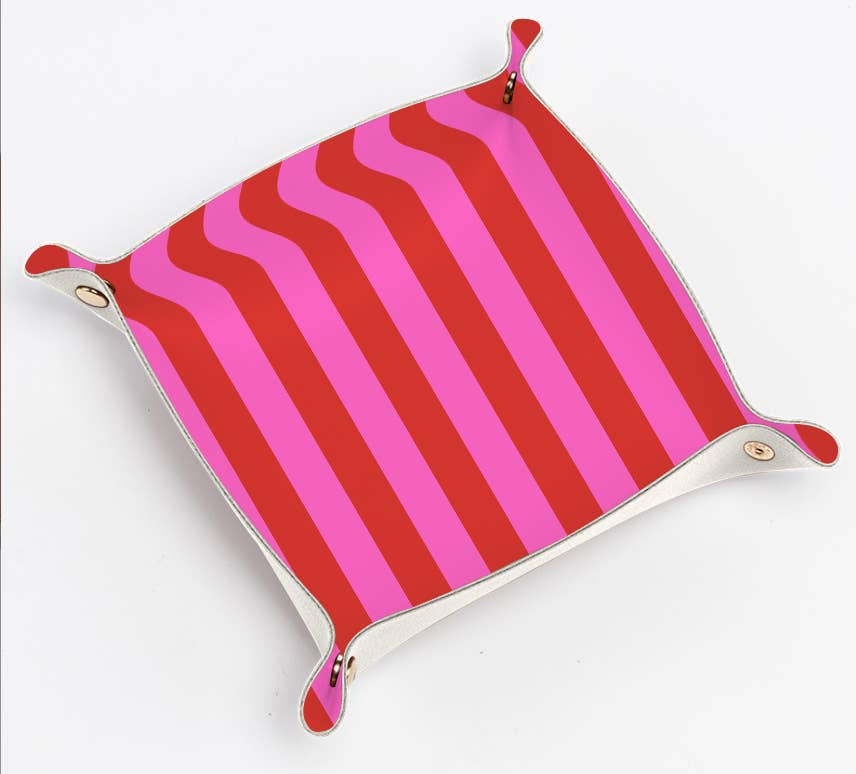 Leather Tray Pink & Stripes