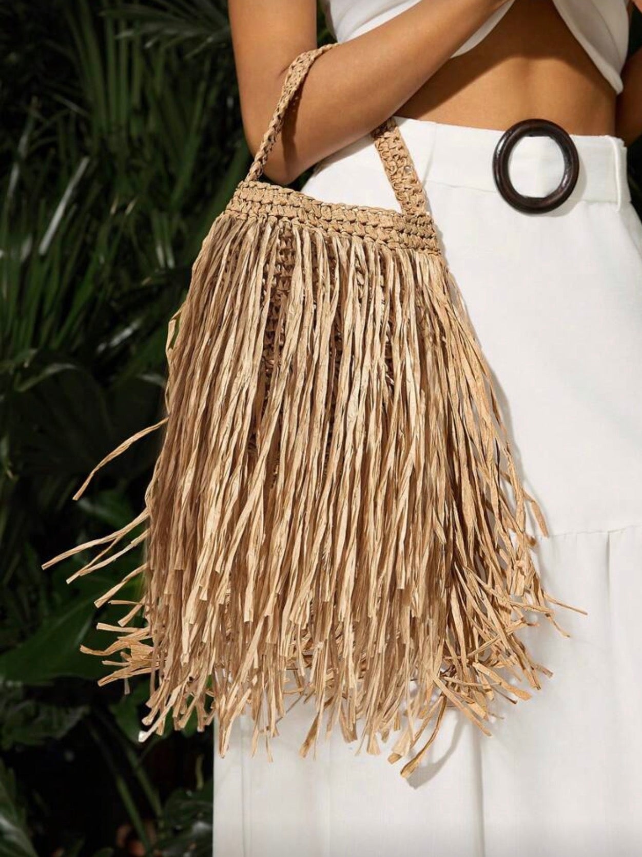 Raffia Fringe Shoulder Bag