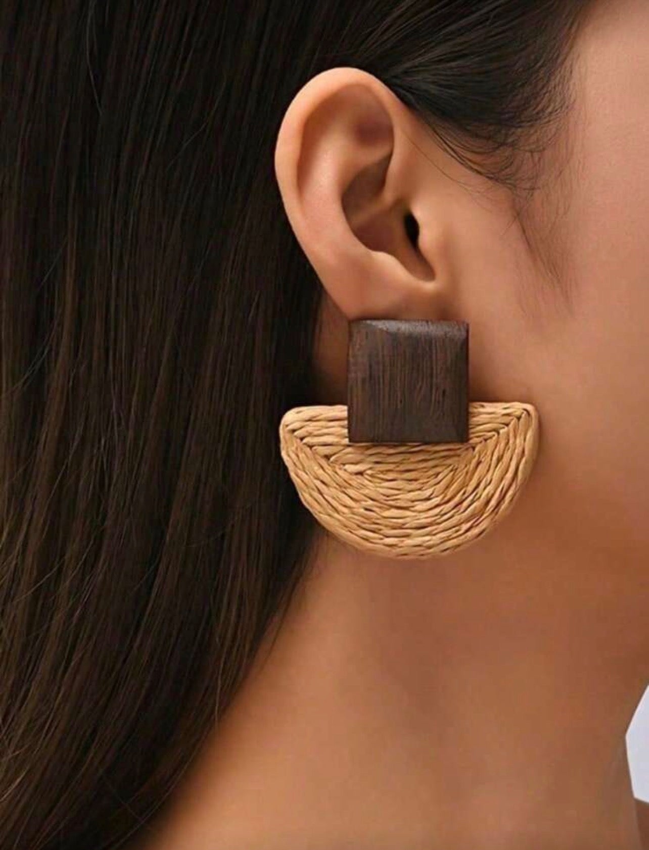 Woven Crescent Wooden Earrings