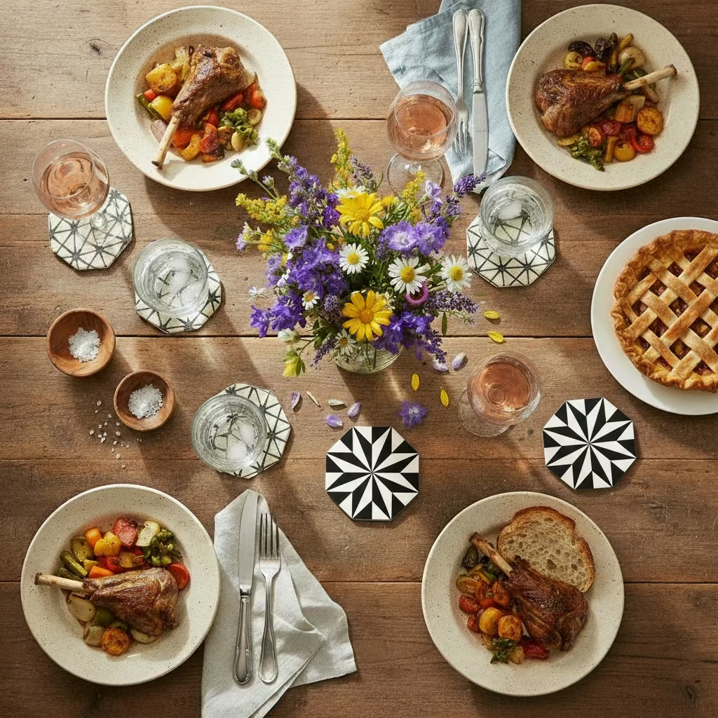 Geometric Black & White Coaster Set (4 pcs)