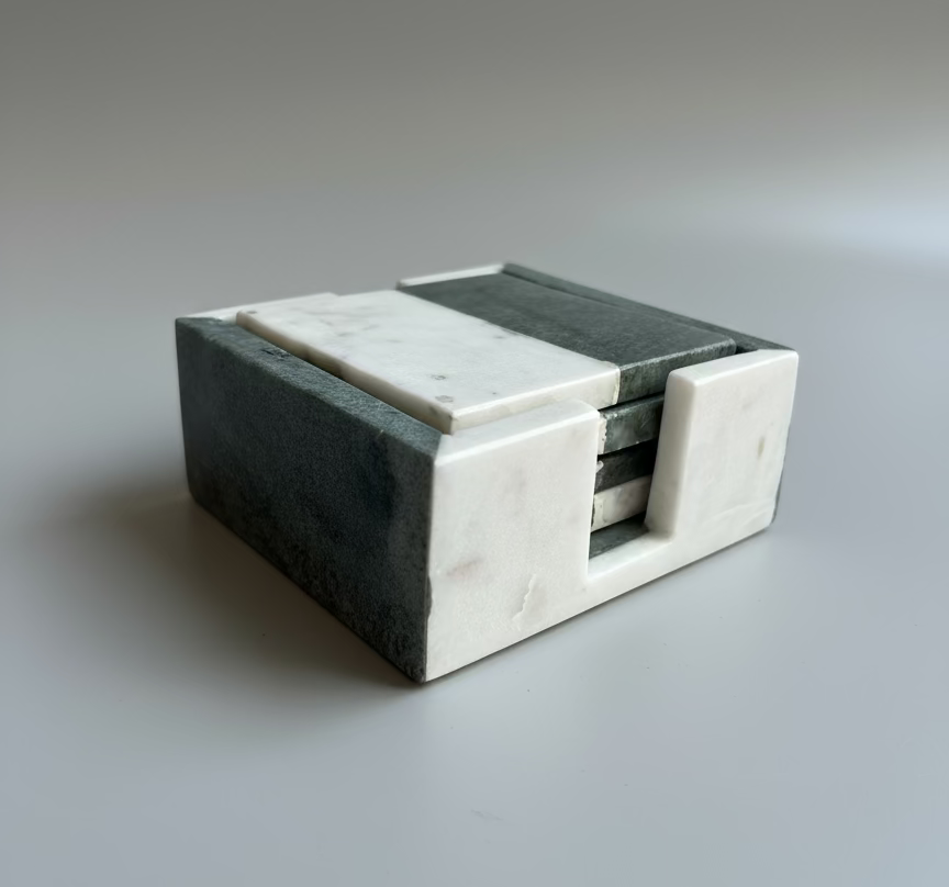 Two-Tone Marble Coasters with Stand (Set of 4)