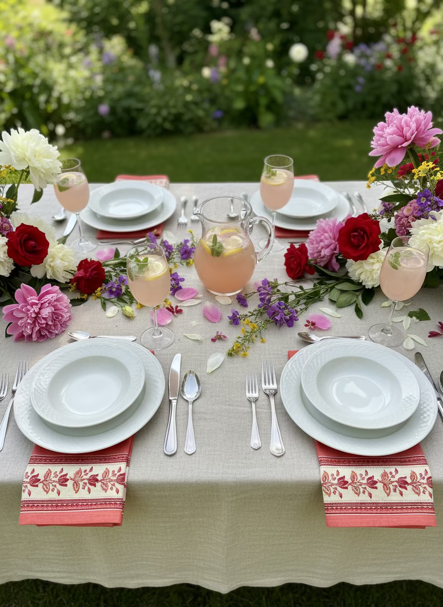 Red fabric with a decorative white border featuring red patterns on a metallic surface.