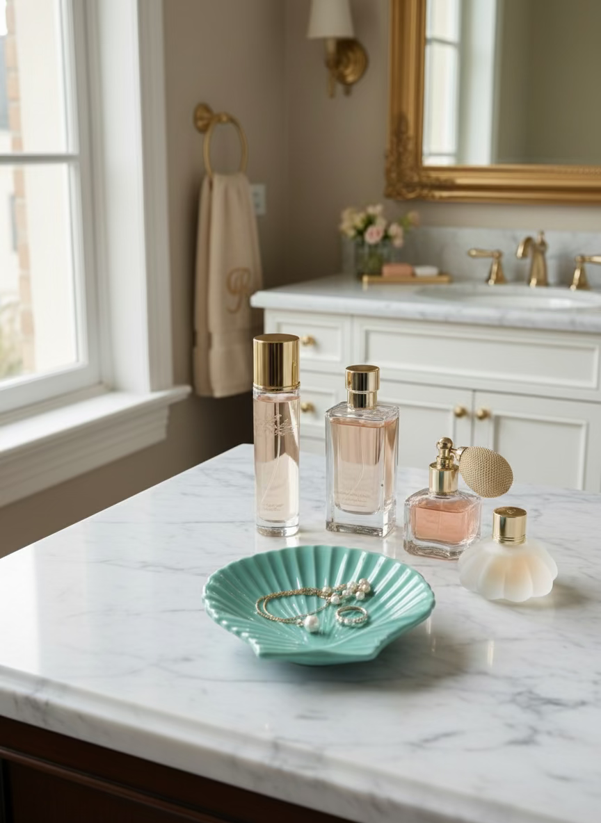 Blue shell-shaped dish on a gray background
