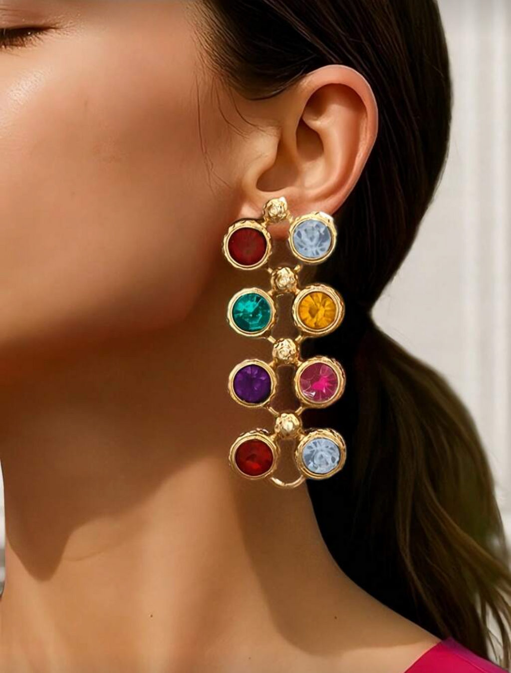 Multicolor Gem Cascade Earrings