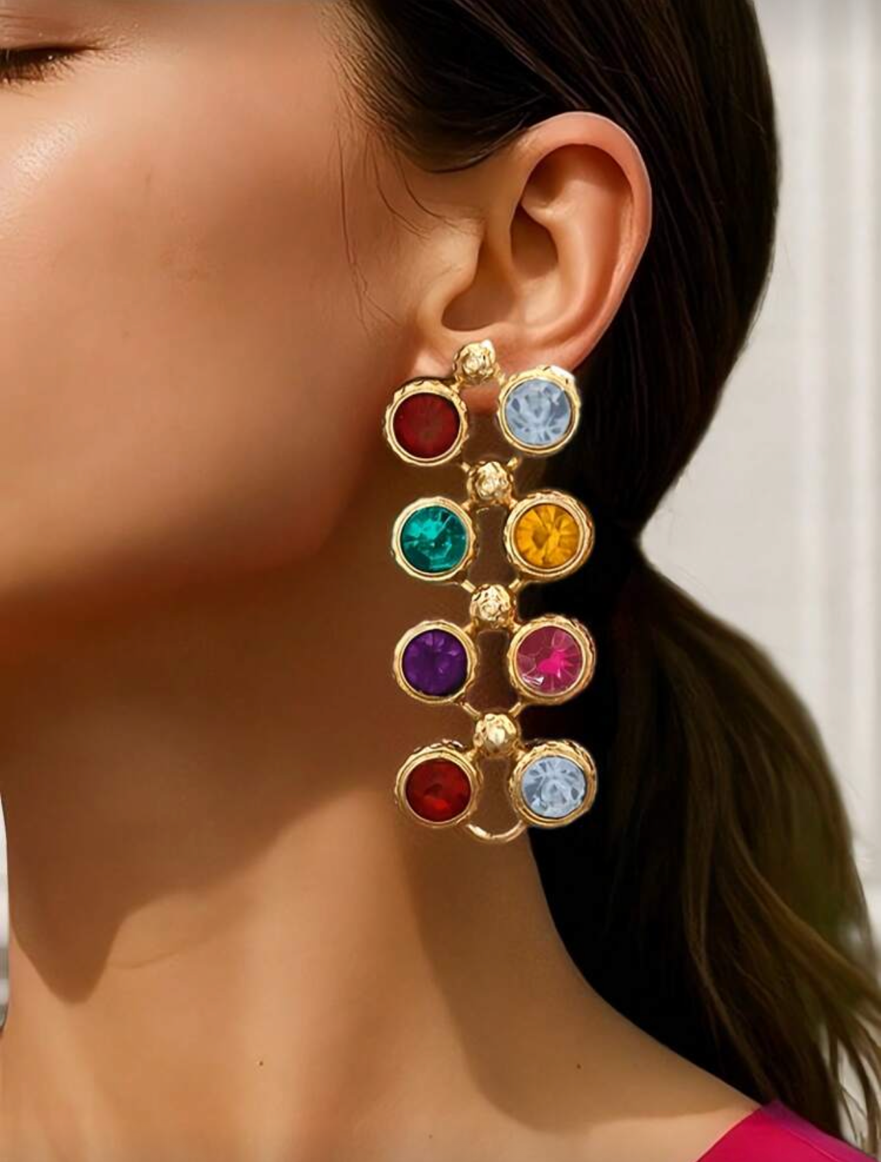Multicolor Gem Cascade Earrings