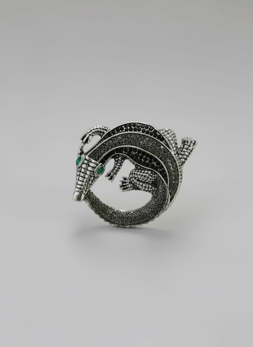 Green Rhinestone Alligator Brooch