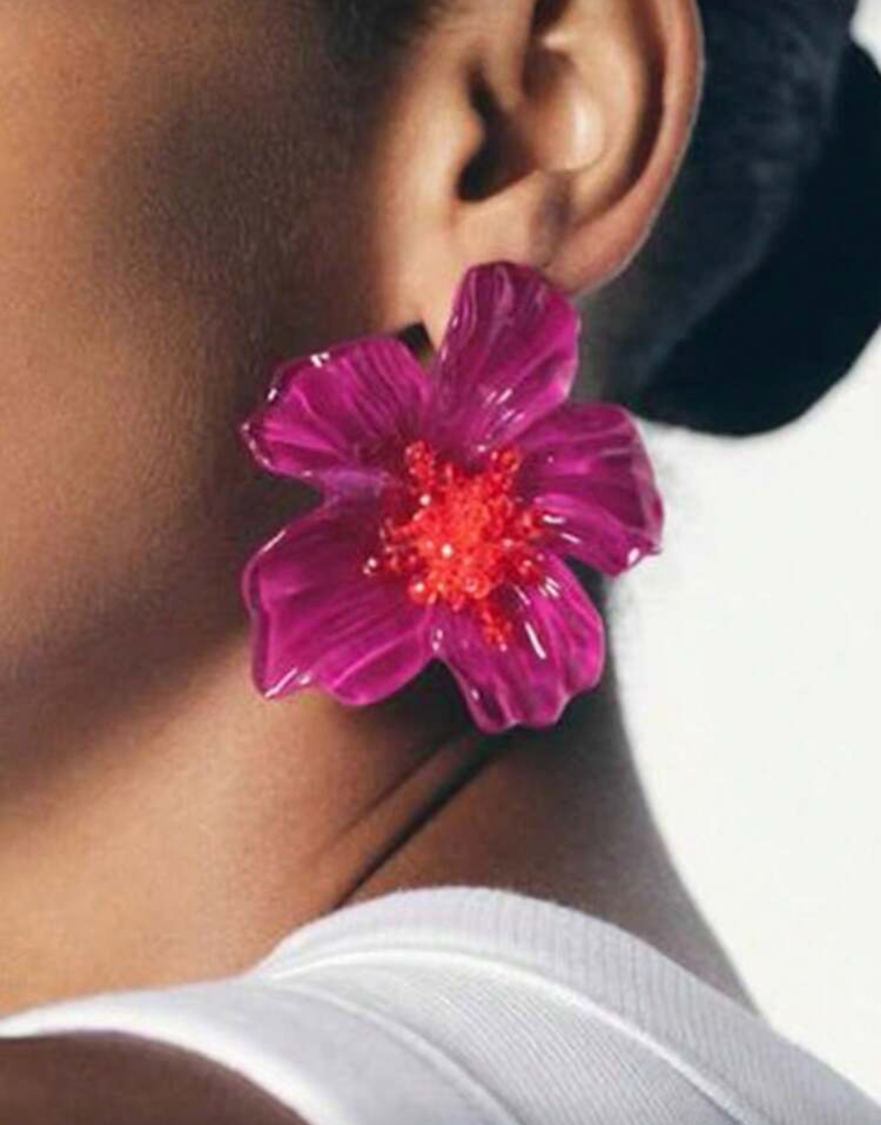 Pink Resin Flower Statement Earrings