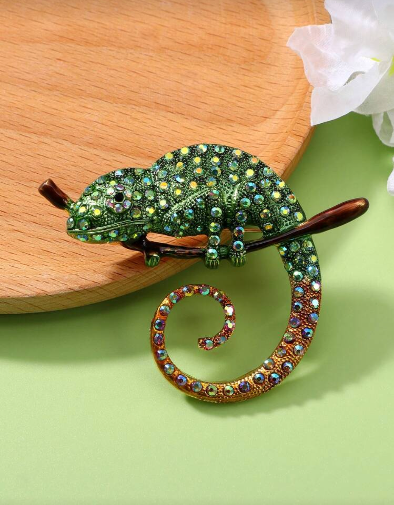 Green Chameleon Brooch