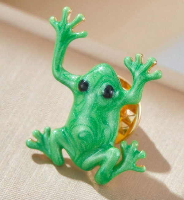 Green Enamel Frog Brooch