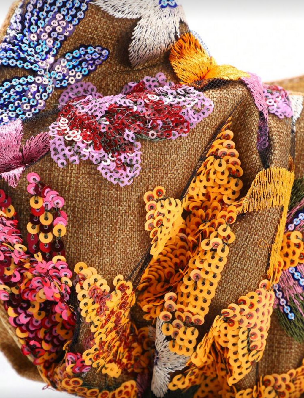 Embroidered Floral Sequin Handle Bag