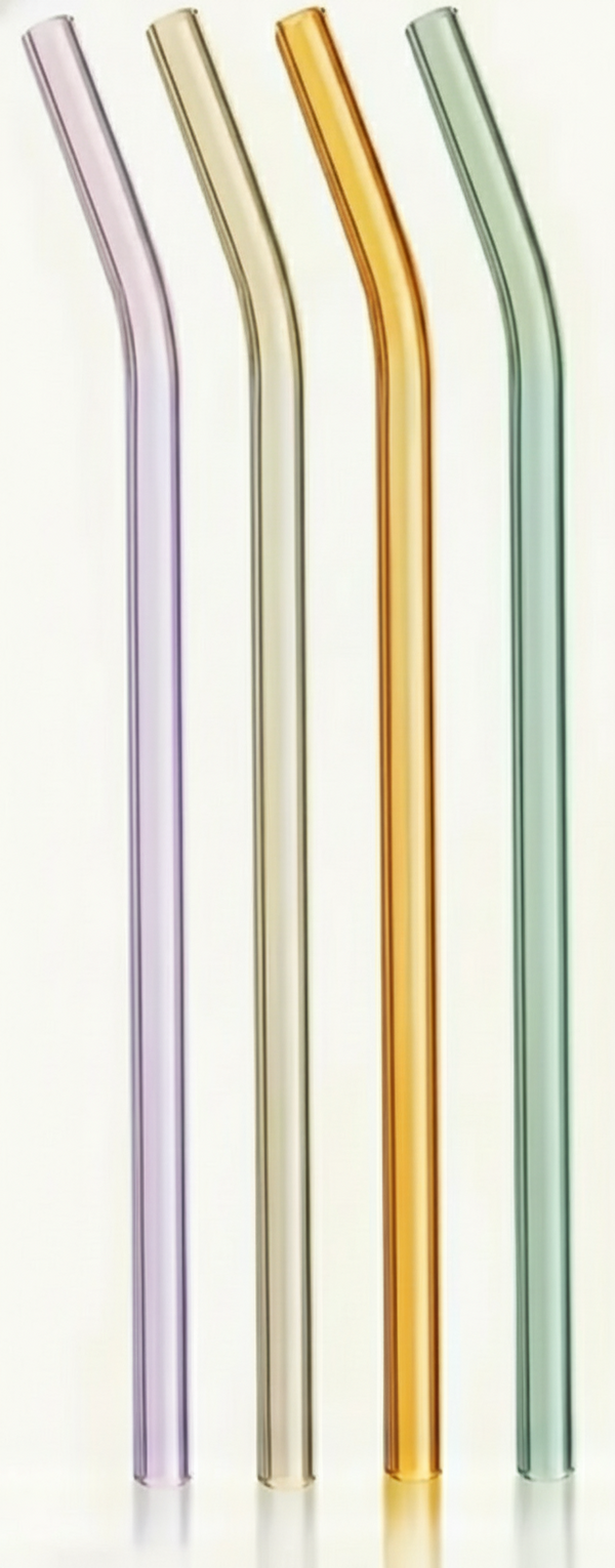 Set of four pastel-colored straws on a white background