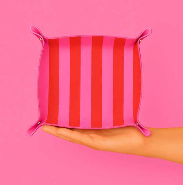 Leather Tray Pink & Stripes